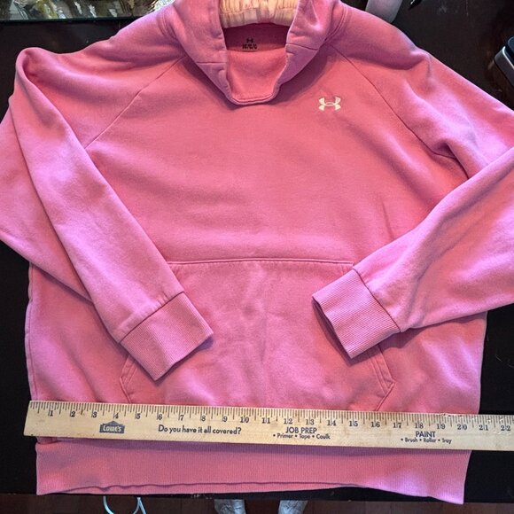 Under Armour Pink Pullover Sweatshirt LG Womens Cozy Kangaroo Pocket Mock Turtle - Picture 9 of 12